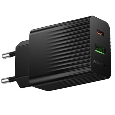 мережевий зарядний пристрій borofone bas76a 1usb/18w/qc3.0 + 1type-c/30w/pd (чорний) 