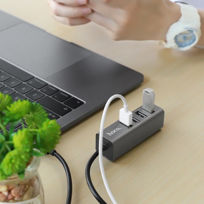 usb hub hoco hb1 line machine 4usb (сірий) 