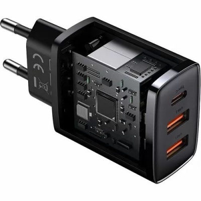мережевий зарядний пристрій baseus compact quick charger (ccxj-e01) 2usb/18w/qc3.0 + 1type-c/30w/pd (чорний) 