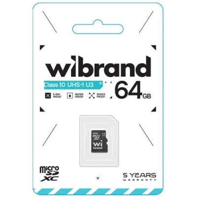 карта пам'яті wibrand microsdxc 64gb uhs-1 u3 10 class (чорний) 