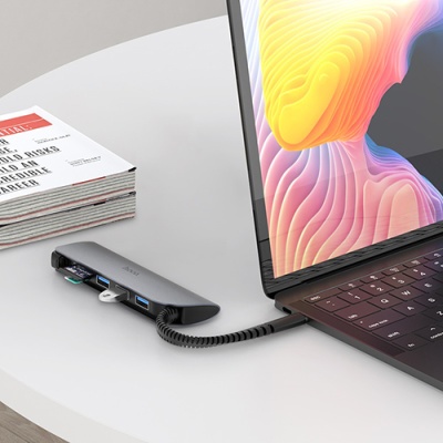 usb hub hoco hb17 (type-c to usb3.0*3+sd+tf) (сірий) 