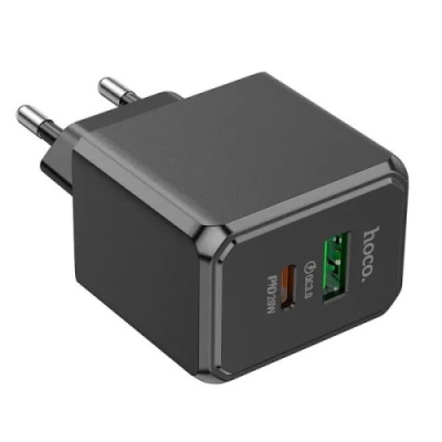 мережевий зарядний пристрій hoco cs14a 1usb/18w/qc3.0 + 1type-c/20w/pd (чорний) 