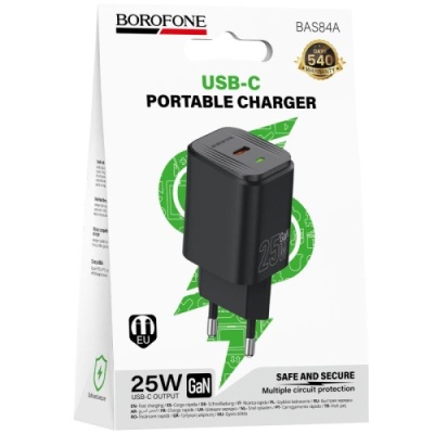 мережевий зарядний пристрій borofone bas84a pd25w (1type-c) (чорний) 