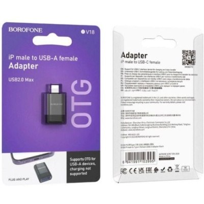 перехідник borofone bv18 lightning male - usb 2.0 female (чорний) 
