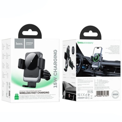 Автотримач Hoco HW13 з безпровідним зарядним пристроєм (Сірий)
