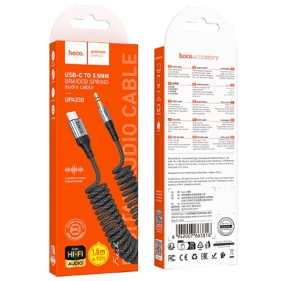 перехідник hoco upa33b type-c - jack 3.5 plug (1.5m) (чорний) 