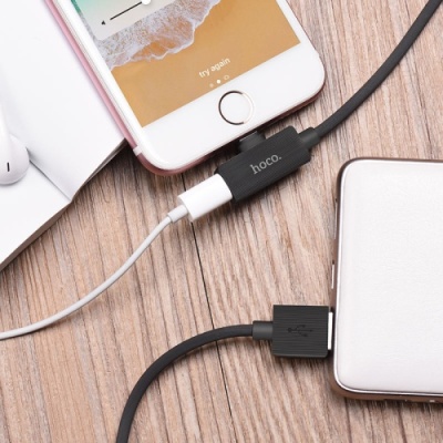 перехідник hoco ls9 lightning - (lightning audio+lightning charge) 1.2m (чорний) 