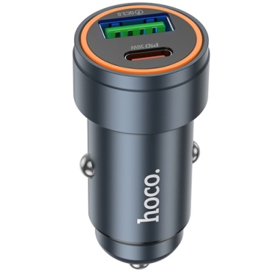 Автомобільний Зарядний Пристрій Hoco Z57A PD30W+QC3.0 (1USB/1Type-C) (сірий)