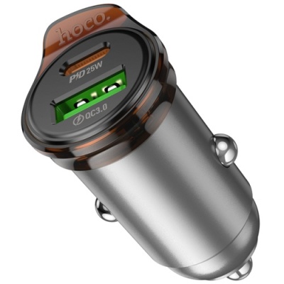 Автомобільний Зарядний Пристрій Hoco NZ16A PD25W+QC3.0 (1USB/1Type-C) (сірий)