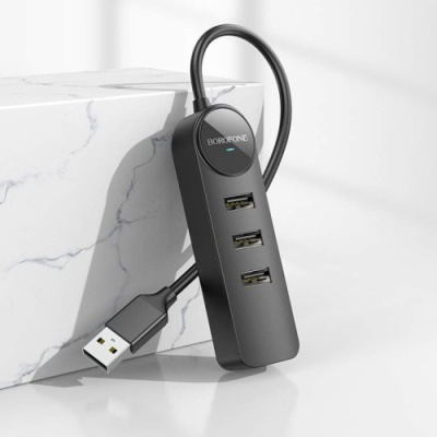 usb hub borofone dh5 erudite 4-in-1 (usb to usb3.0+usb2.0*3) 0.2m (чорний) 