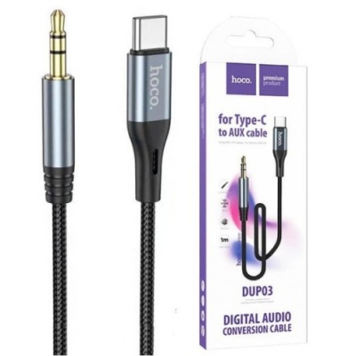 кабель aux hoco dup03 3.5mm(male) - type-c(male) 1m (чорно-сірий) 