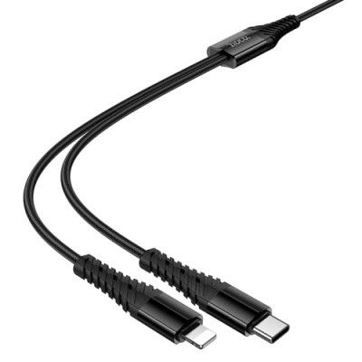 кабель hoco x123 2in1 type-c - lightning + type-c 1м (чорний) 