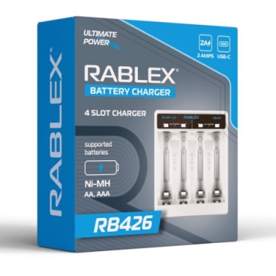 зарядний пристрій rablex rb-426 для 4-x акумуляторів aa/aaa type-c 