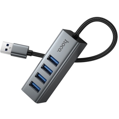 usb hub hoco hb1b 4in1 (usb to usb3.0*4) (сірий) 