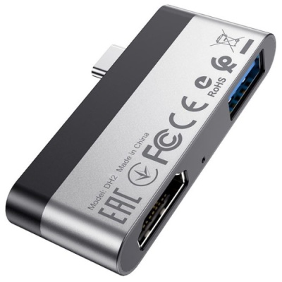 перехідник borofone dh2 type-c to hdmi+usb3.0 adapter (сталево-чорний) 