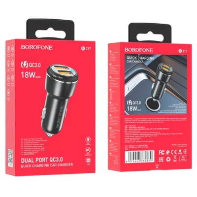 Автомобільний Зарядний Пристрій Borofone BZ17 2USB/18W/QC3.0 (Чорний)