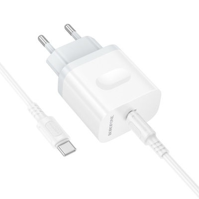 мережевий зарядний пристрій borofone ba99a 1type-c/20w/pd + (type-c - type-c) (білий) 