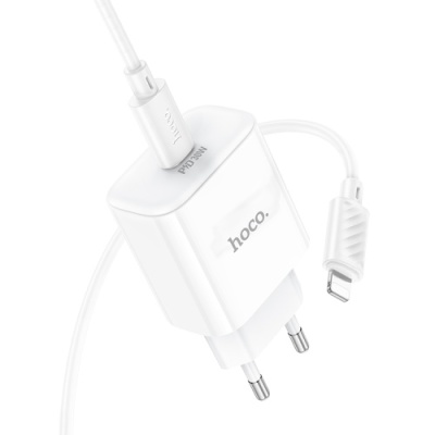 мережевий зарядний пристрій hoco c76a pro 1type-c/30w/qc3.0/pd + (type-c - lightning) (білий) 