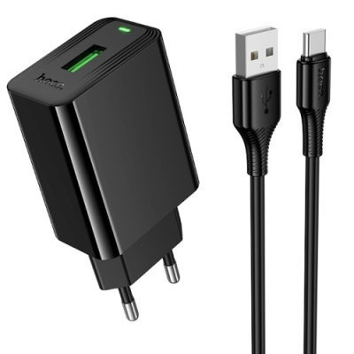 мережевий зарядний пристрій hoco cs92a 1usb/18w/qc3.0 + (usb - type-c) (чорний) 