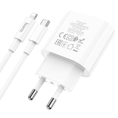 мережевий зарядний пристрій hoco c94a 1type-c/20w/pd + (type-c - lightning) (білий) 