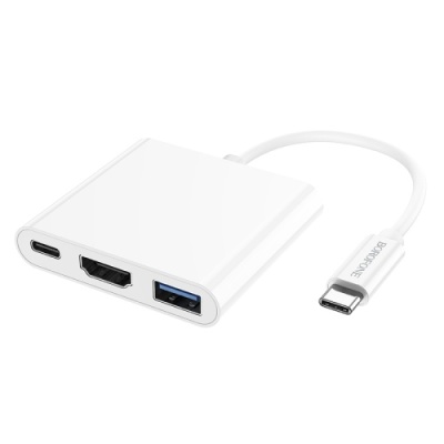 перехідник borofone dh4 type-c converter(type-c to usb3.0+hdmi+pd) (бiлий) 
