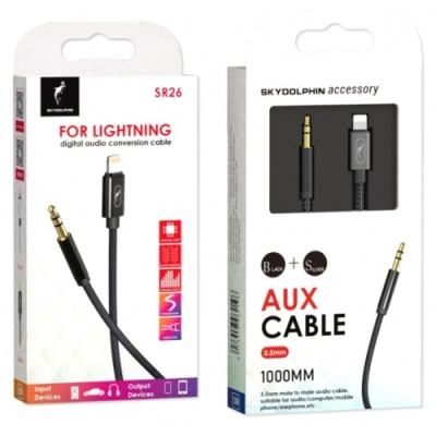 кабель aux skydolphin sr26 braided wire 3.5mm(male) - lightning(male) 1m (чорний) 