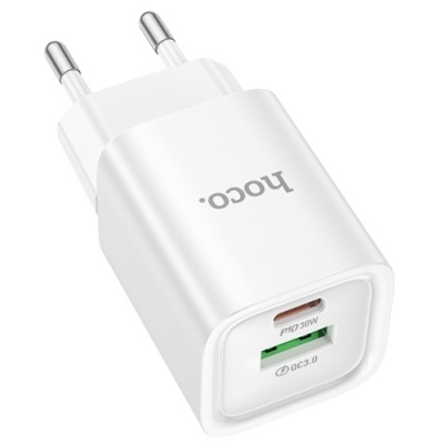 мережевий зарядний пристрій hoco c149a 1usb/18w/qc3.0 + 1type-c/30w/pd (бiлий) 