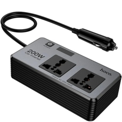 Автомобільний подовжувач DC to AC Hoco Z66 PD66W (2USB/1Type-C/2xSocket/12V/AC200W) (чорний)