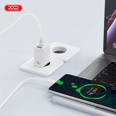 мережевий зарядний пристрій xo l161 1usb/18w/qc3.0 + 1type-c/20w/pd (бiлий) 