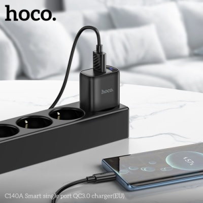 мережевий зарядний пристрій hoco c140a 1usb/18w/qc3.0 (чорний) 