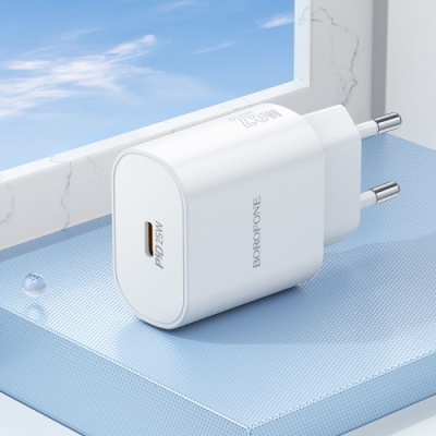 мережевий зарядний пристрій borofone ba82a power 1type-c/25w/pd (білий) 