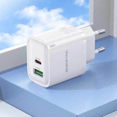 мережевий зарядний пристрій borofone ba83a 1usb/18w/qc3.0 + 1type-c/20w/pd (білий) 