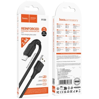 кабель hoco x120 usb - microusb 2.4a/1m (чорний) 