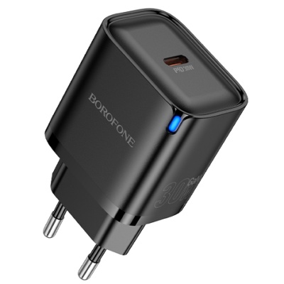 мережевий зарядний пристрій borofone ba84a 1type-c/30w/pd (чорний) 