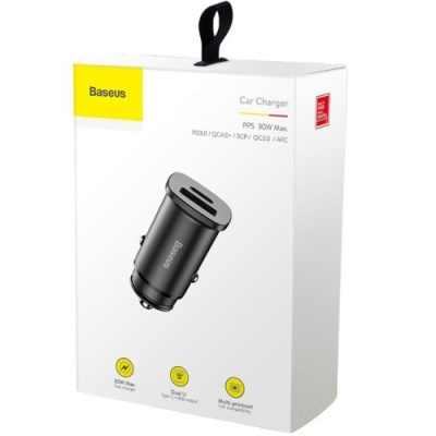 Автомобільний Зарядний Пристрій Baseus Square Metal (CCALL-AS01) 1USB/30W/QC4.0 + 1Type-C/30W/PD (Black)