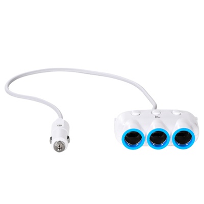 Розгалужувач прикурювача Hoco C1 (3 порта+2USB/5V/3.1A) (Білий)