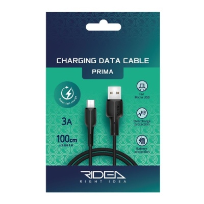 кабель ridea rc-m111 prima usb - microusb 3a/1m (чорний) 