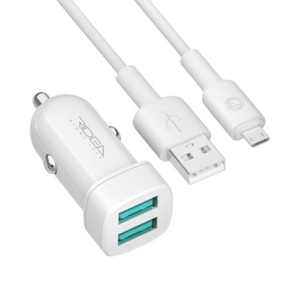 Автомобільний Зарядний Пристрій Ridea RCC-21112 Grand 2USB/2.4A + (USB - MicroUSB) (Білий)