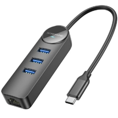 usb hub borofone dh6 (usb to usb3.0+usb3.0*3+rj45) 0,2м - чорний 