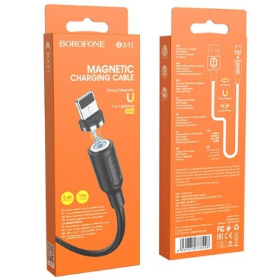 кабель borofone bx41 amiable magnetic usb - lightning 2.4a/1m (чорний) 
