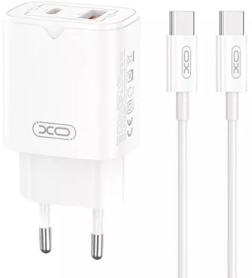 мережевий зарядний пристрій xo l130 (nb190a) 1usb/18w/qc3.0 + 1type-c/30w/pd + (type-c - type-c) (бiлий) 