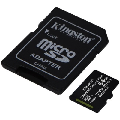 карта пам'яті microsdxc (uhs-1) kingston canvas select plus 64gb class 10 а1 (r-100mb/s) (adapter sd) 