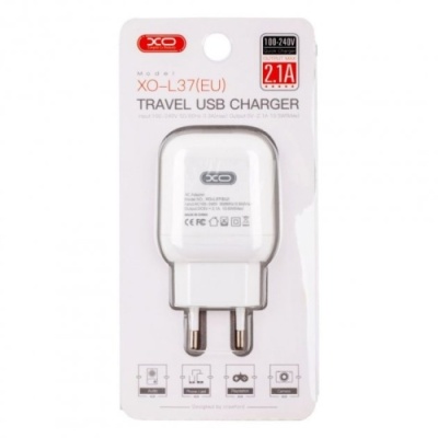 мережевий зарядний пристрій xo l37 1usb/2.1a (бiлий) 