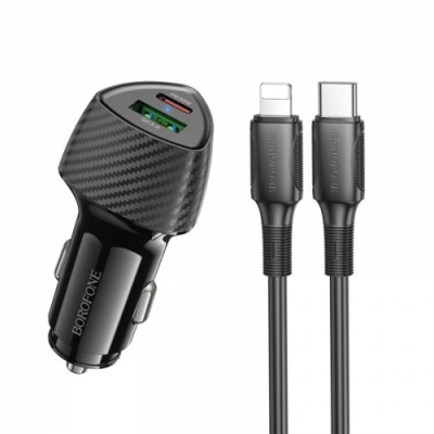 Автомобільний Зарядний Пристрій Borofone BZ31C 1Type-C/30W/PD + 1USB/18W/QC3.0 + (Type-C - Lightning) (Чорний)