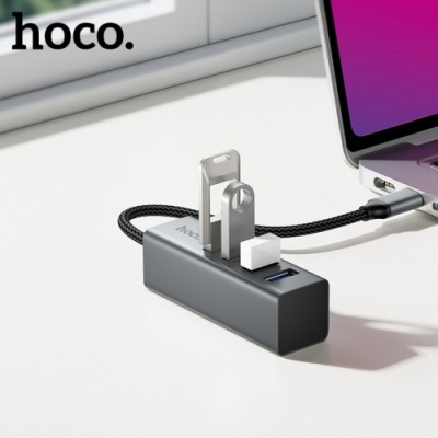 usb hub hoco hb1c 4in1 (usb to usb3.0*4) (сірий) 