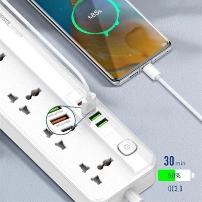 мережевий подовжувач ldnio sc5415 5 universal ports /1 pd/1 qc/2 auto id 2m (білий) 