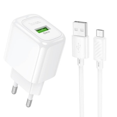 мережевий зарядний пристрій hoco cs52a 1usb/18w/qc3.0 + (usb - microusb) (білий) 