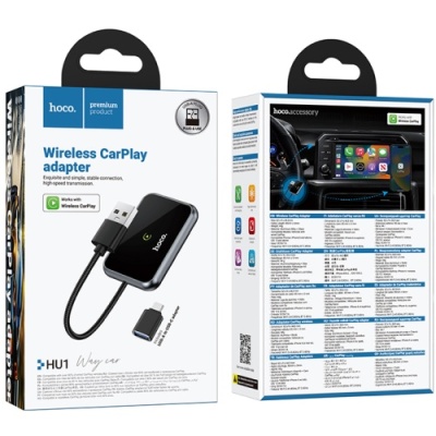 Адаптер бездротовий автомобільний Hoco HU1 CarPlay/Android Auto - USB/ Type-C (сірий)