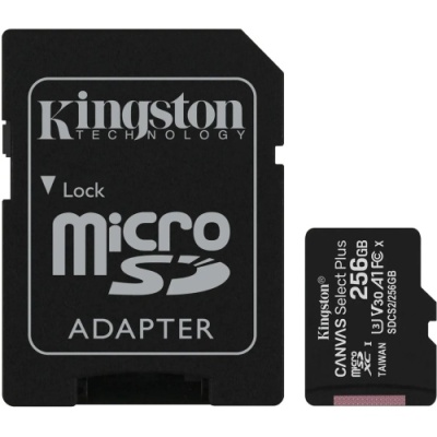 карта пам'яті microsdxc (uhs-1) kingston canvas select plus 256gb class 10 а1 (r-100mb/s) (adapter sd) 