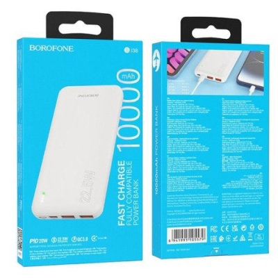 додаткова батарея power bank borofone bj38 power 22.5w+pd20w 10000 mah (білий) 